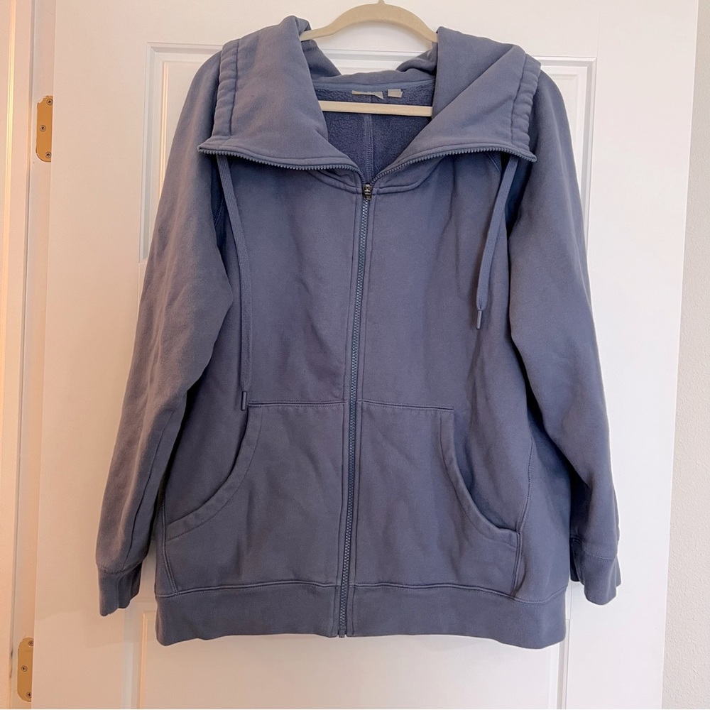 ZELLA Full Zip Oversized Drawstring Collar Sweatshirt with Pockets Blue size 2X